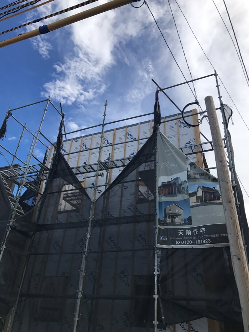 中津市沖代・新築建売住宅第二弾・透湿シートがはられました。